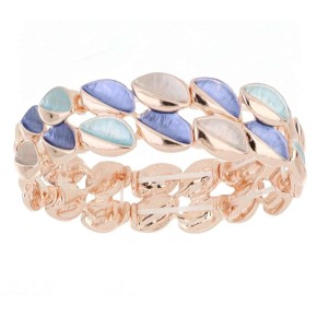 Bracciale Armonia elastico Rose' con foglioline colorate blu celeste e rosè