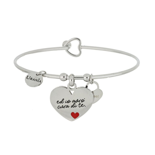 Bracciale rigido frase con cuore pendente 'ed io avrò cura di te'