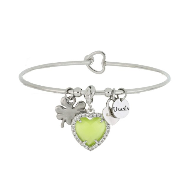 BRACCIALE PENSIERO CON PENDENTE E CUORE VERDE IN ACCIAIO