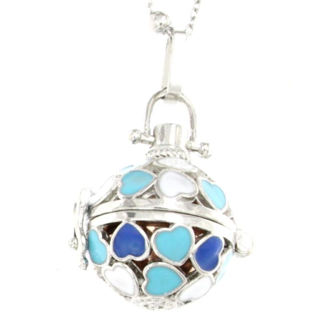 Collana Chiama angeli lunga cuori smaltati blu e azzurro