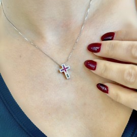 Collana con croce Multicolor pendente in argento 925 