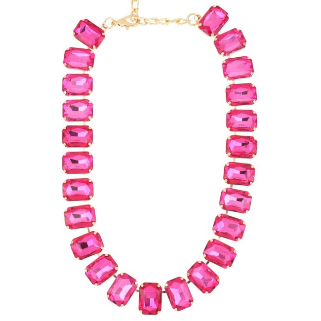 Collana Glamour dorata con cristalli rettangolari fucsia