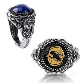 Anello Andromeda Pesci regolabile con pietra reversibile blu