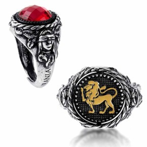 Anello Andromeda Leone regolabile con pietra reversibile fucsia