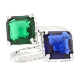 Anello Artemide regolabile argentato pietre quadrate verde e blu