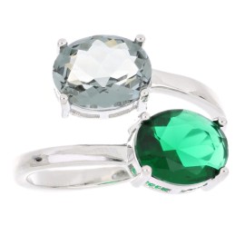 Anello Artemide regolabile argentato pietre ovali grigio e verde