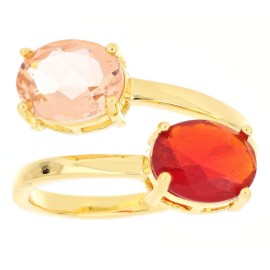 Anello Artemide regolabile dorato con pietre ovali rosso e rosè