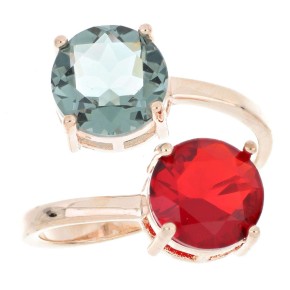 Anello Artemide regolabile rosè pietre rotonde blu cobalto e rosso