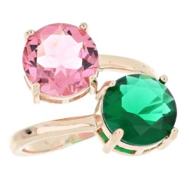 Anello Artemide regolabile rosè pietre rotonde rosa e verde