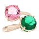 Anello Artemide regolabile rosè pietre rotonde rosa e verde