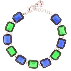 Bracciale Artemide argentato pietre quadrate blu e verde