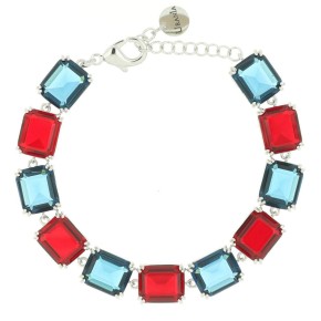 Bracciale Artemide argentato pietre quadrate blu e rosso