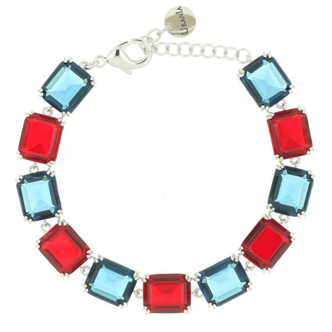 Bracciale Artemide argentato pietre quadrate blu e rosso