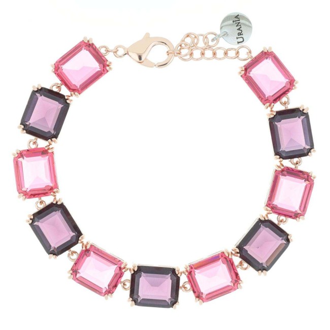 Bracciale Artemide rosè pietre quadrate rosa e viola