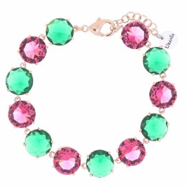 Bracciale Artemide rosè pietre rotonde fucsia e verde