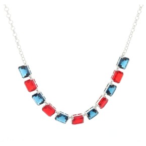 Collana Artemide argentata pietre quadrate blu e rosso