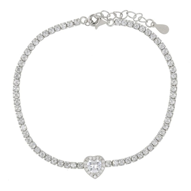 Bracciale cupido con zirconi e cuore di cristallo bianco