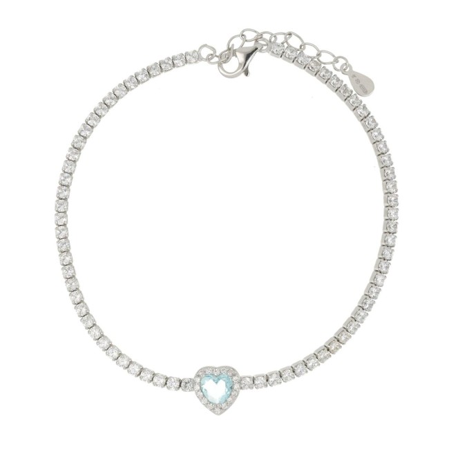 Bracciale cupido con zirconi e cuore di cristallo acqua marina