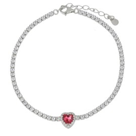 Bracciale cupido con zirconi e cuore di cristallo rosso rubino