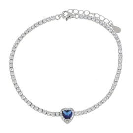 Bracciale cupido con zirconi e cuore di cristallo blu zaffiro