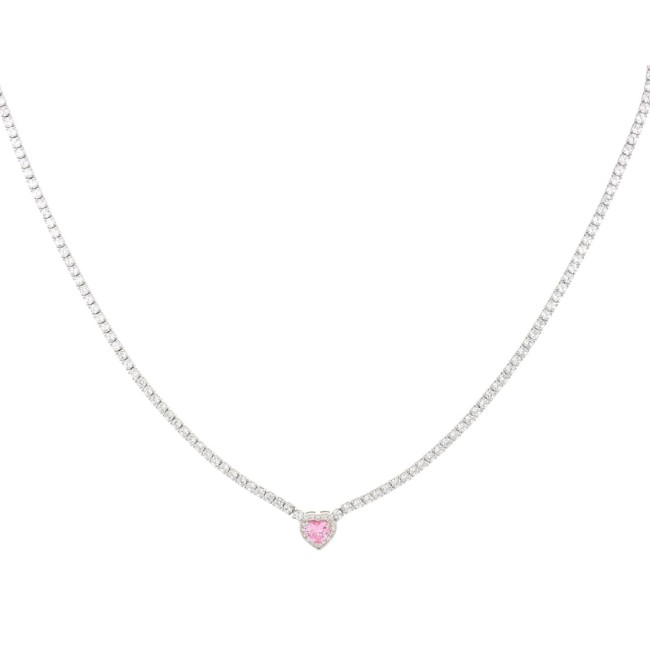 Collana cupido tennis con zirconi e cuore centrale di cristallo rosa