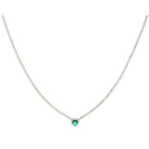 Collana cupido tennis con zirconi e cuore centrale di cristallo verde smeraldo