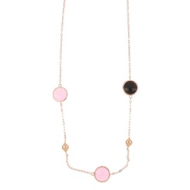 Collana lunga Elegance rosè con cristalli rotondi rosa e neri