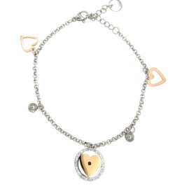 Bracciale Ideal con cuori pendenti in acciaio