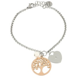 Bracciale Ideal con albero della vita e cuore pendente  in acciaio e perla