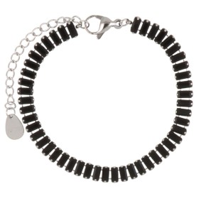 Bracciale Khloe argentato con cristalli neri rettangolari