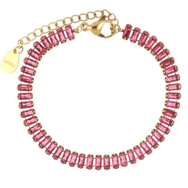 Bracciale Khloe dorato con cristalli color melograno rettangolari