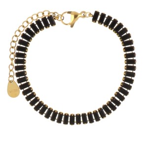 Bracciale Khloe dorato con cristalli neri rettangolari