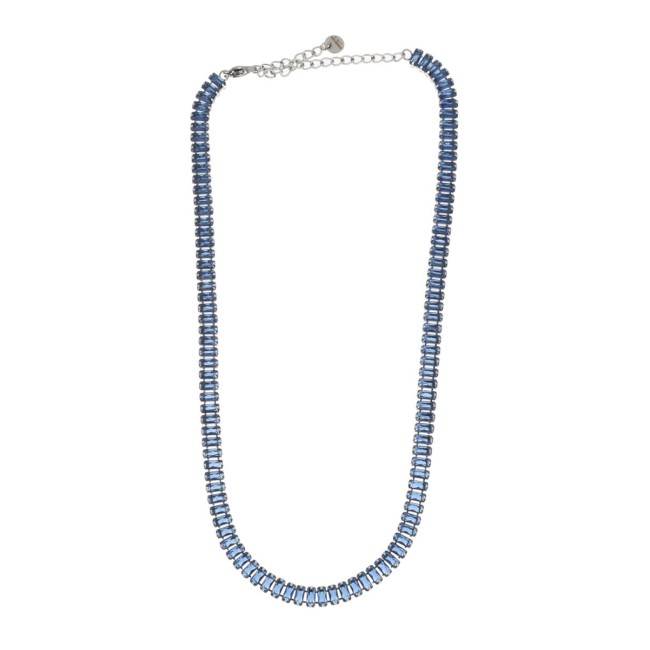 Collana Khloe argentata con cristalli rettangolari blu