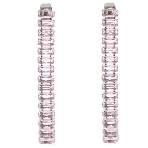 Orecchini Khloe lunghi argentati con cristalli rettangolari rosa