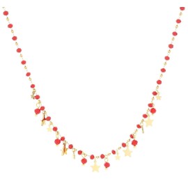 Collana Varsavia dorata con stelline e perline rosse