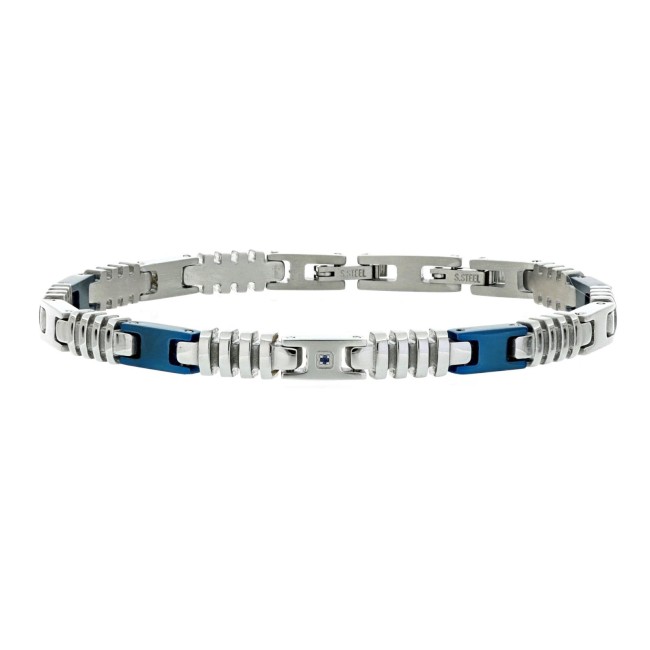 BRAC.IN ACCIAIO BLU CM 18+3 CON 1 DIAMANTE BLU I/SI 1MM CT 0,008