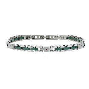 BRAC. IN ACCIAIO VERDE CM 18+3 CON 3 DIAMANTI ROSSI/SI 1MM CT 0,008