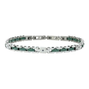 BRAC. IN ACCIAIO VERDE CM 18+3 CON 3 DIAMANTI BLU/SI 1MM CT 0,008