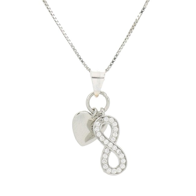 Collana infinito e cuore pendente in argento 925