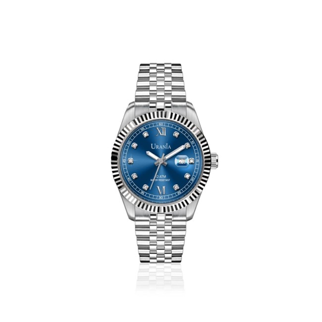 OROLOGIO DONNA CON QUADRANTE IN ACCIAIO BLU E ZIRCONI ARGENTO + DATARIO