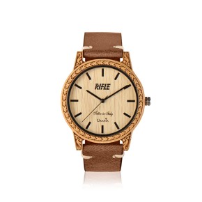 OROLOGIO UOMO IN LEGNO CASSA BAMBOO INCISA CIN PELLE INVECCHIATA