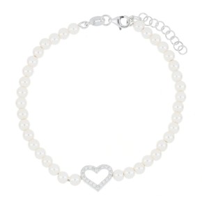 Bracciale Perle con cuore centrale 4mm in argento 925