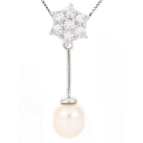 Collana perla pendente con fiore catenina veneziana in argento 925