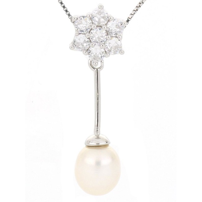 Collana perla pendente con fiore catenina veneziana in argento 925