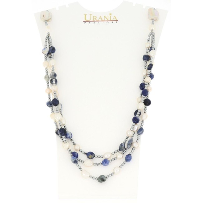 Collana Persefone pietre dure blu e perle barocche