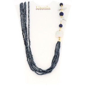 Collana Persefone pietre dure blu e perle barocche