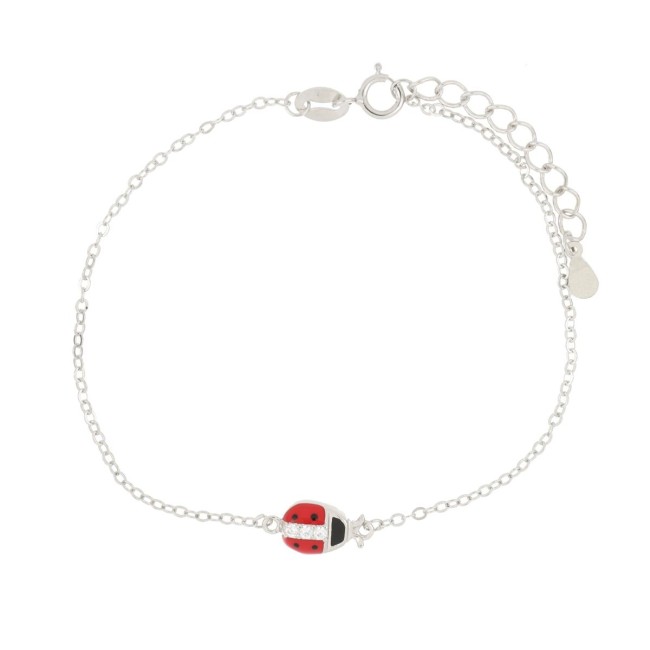 Bracciale portafortuna coccinella rossa in argento 925