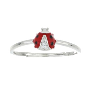 Anello portafortuna regolabile coccinella rossa in argento 925