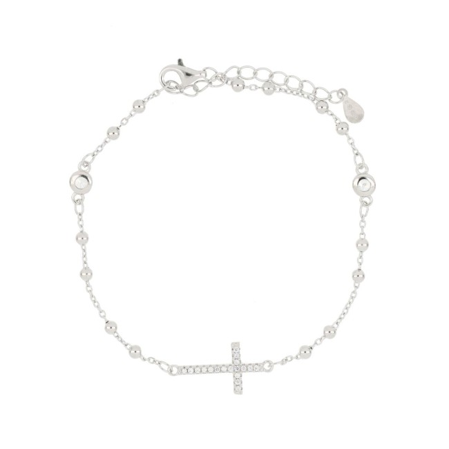 Bracciale rosario in argento 925 croce con zirconi