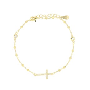 Bracciale rosario dorato in argento 925 croce con zirconi